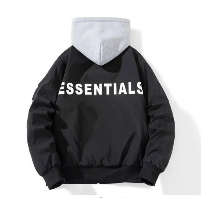 Essentials Bomber Hoodie Black Jacket